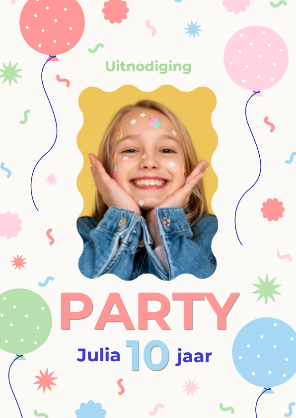 Kinderfeestjes - Vrolijke kinderfeestje uitnodiging met foto modern