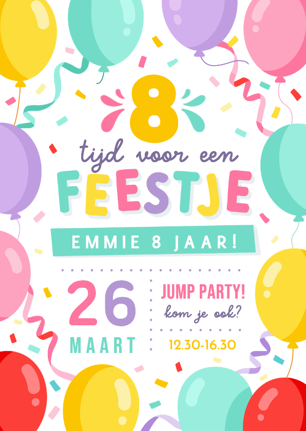Vrolijke uitnodiging kinderfeestje met gekleurde ballonnen - Kinderfeestjes Kinderfeestjes - Vrolijke uitnodiging kinderfeestje met gekleurde ballonnen