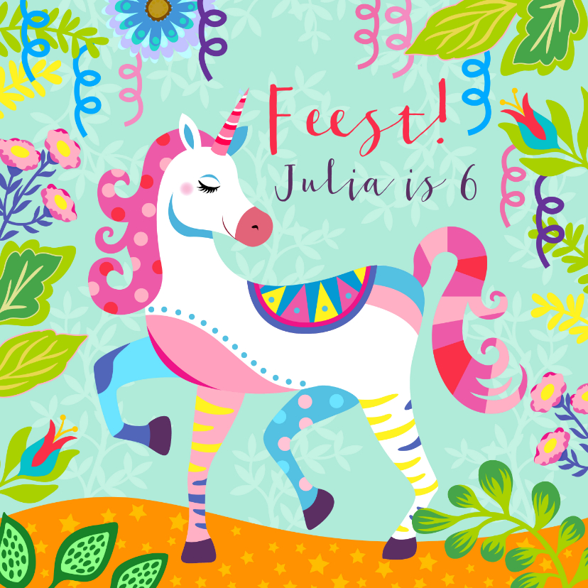 Kinderfeestjes - Vrolijke uitnodiging voor kinderfeestje met unicorn en foto