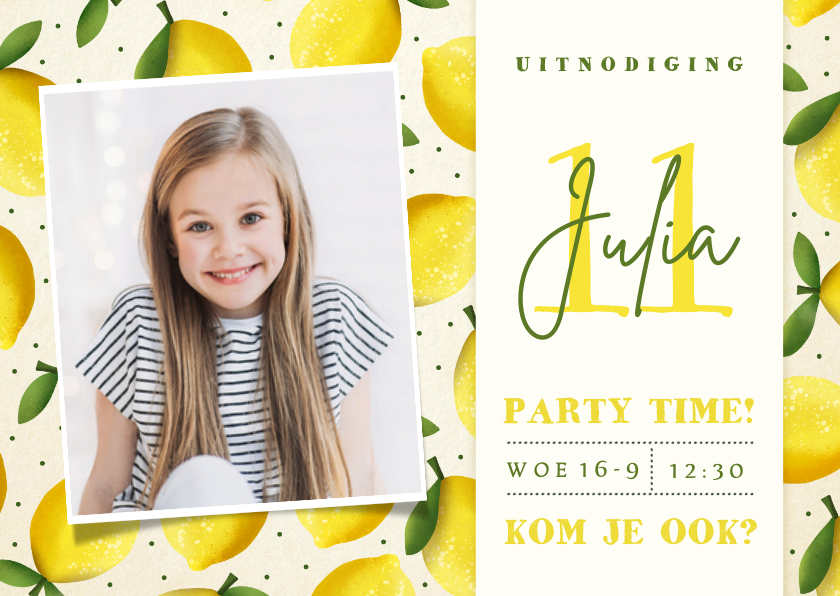 Kinderfeestjes - Vrolijke zomerse kinderfeestje uitnodiging met citroentjes
