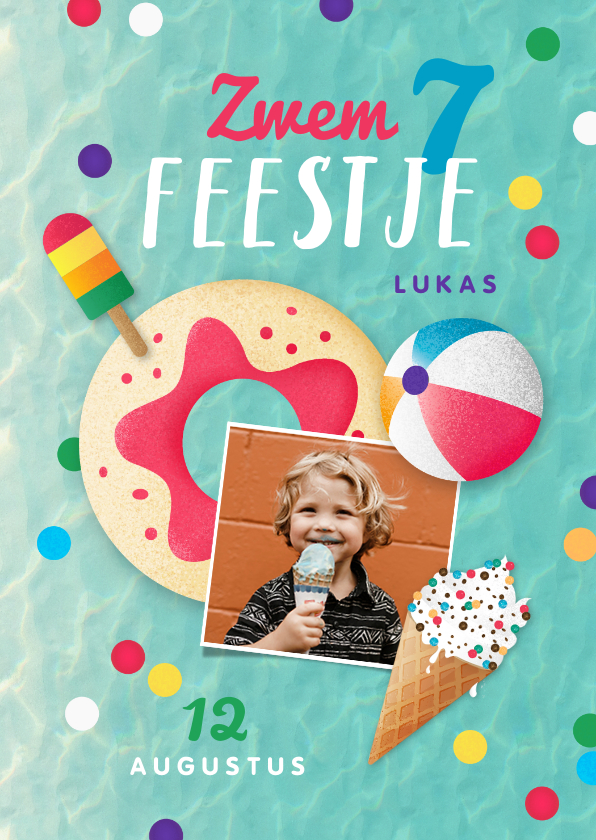 Kinderfeestjes - Zwemfeest tropisch vrolijk kleurrijk confetti ijsjes foto