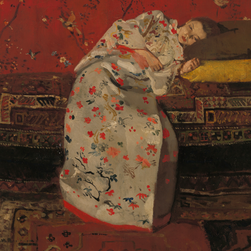 George Breitner. Meisje in witte kimono op sofa - Kunstkaarten Kunstkaarten - George Breitner. Meisje in witte kimono op sofa