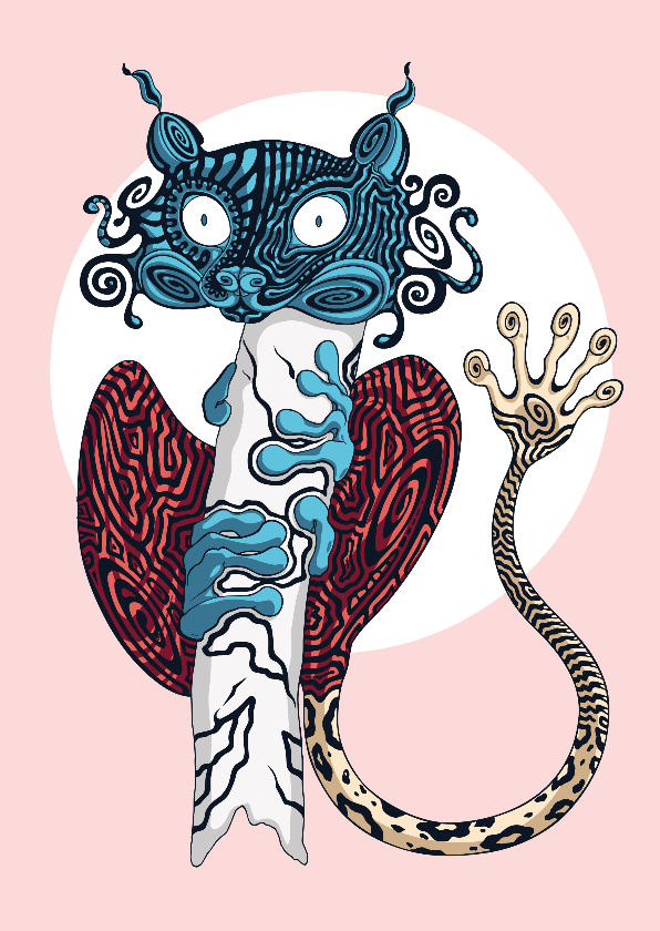 Kunstkaart van een tarsier diertje met doolhof print - Kunstkaarten Kunstkaarten - Kunstkaart van een tarsier diertje met doolhof print