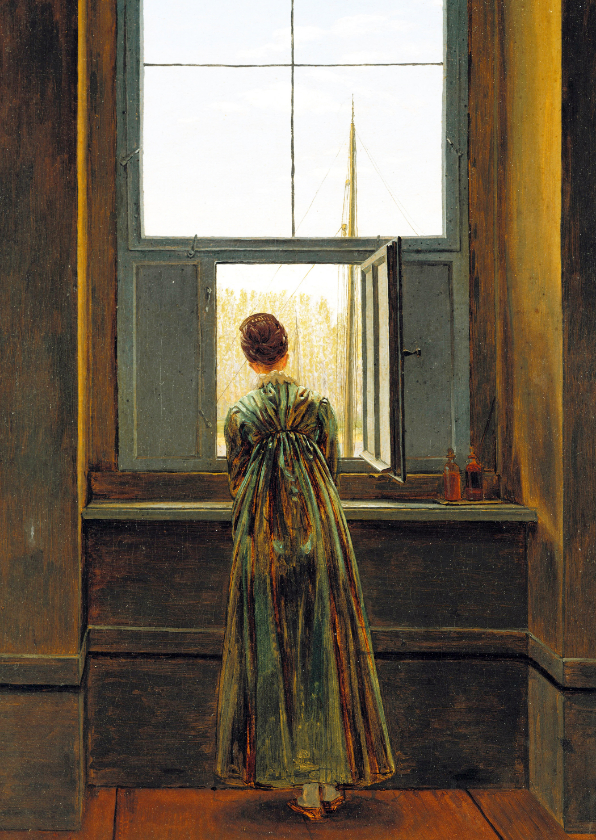 Kunstkaart van Friedrich. Vrouw bij het raam - Kunstkaarten Kunstkaarten - Kunstkaart van Friedrich. Vrouw bij het raam