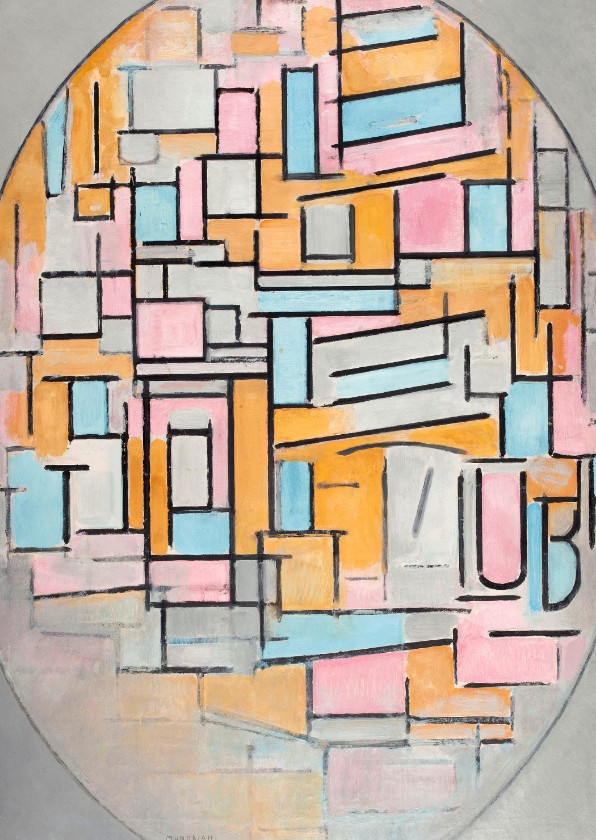 Kunstkaart van Piet Mondriaan. Compositie in ovaal met kleur - Kunstkaarten Kunstkaarten - Kunstkaart van Piet Mondriaan. Compositie in ovaal met kleur
