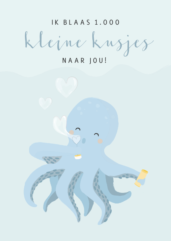 Liefde kaarten - Blauwe liefde kaart voor een jongen met octopus