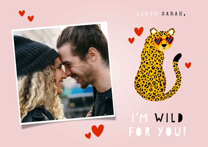 Grappige liefdekaart panter met zonnebril hartjes & foto - Liefde kaarten Liefde kaarten - Grappige liefdekaart panter met zonnebril hartjes & foto