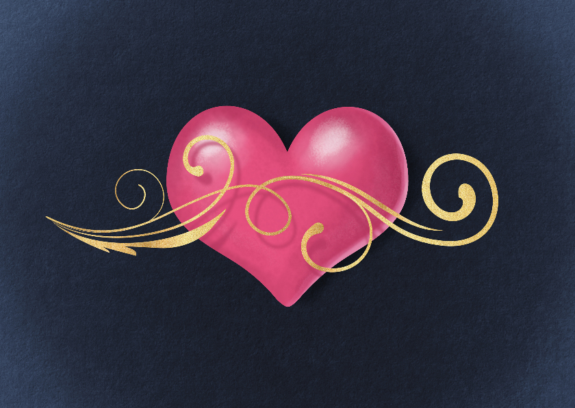 Hart met gouden krul liefde kaart - Liefde kaarten Liefde kaarten - Hart met gouden krul liefde kaart