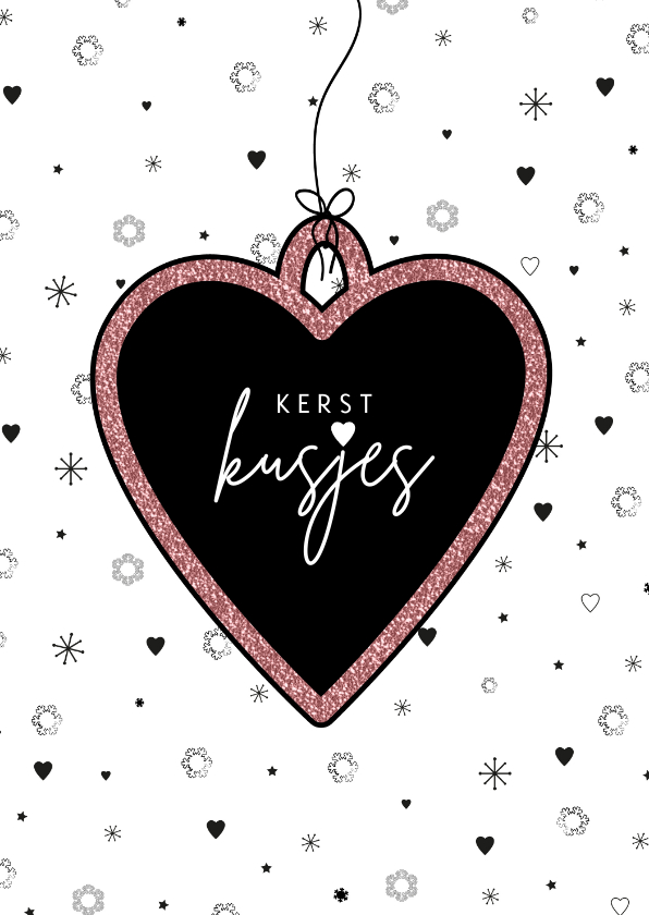Kusjes zwart-wit hartjes met kerst kusjes - Liefde kaarten Liefde kaarten - Kusjes zwart-wit hartjes met kerst kusjes