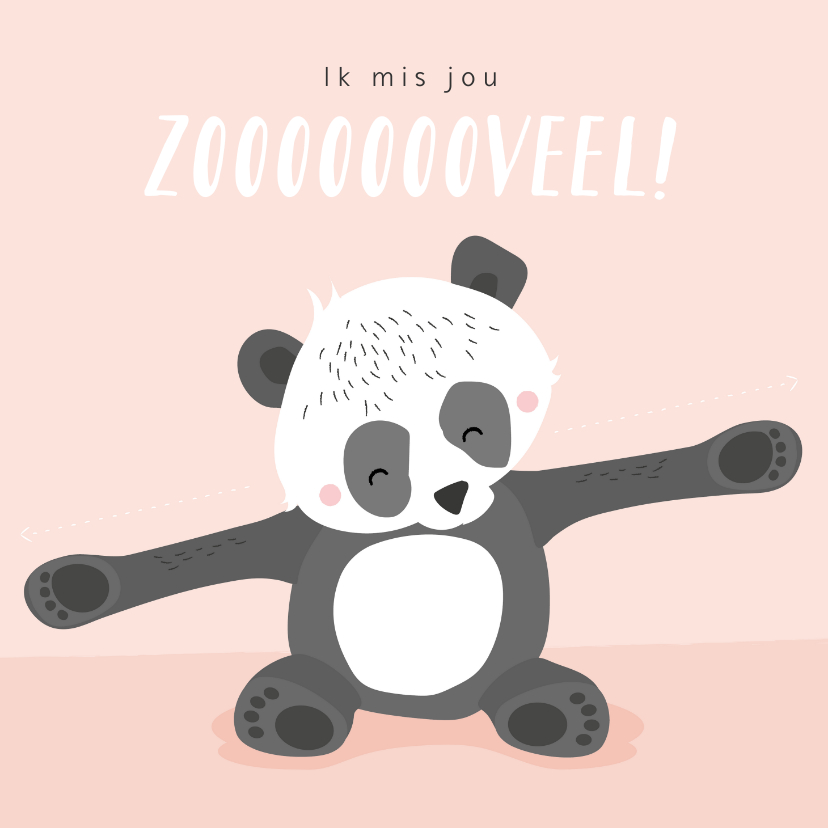 Lief zalmroze kaartje met getekende pandabeer 'ik mis je' - Liefde kaarten Liefde kaarten - Lief zalmroze kaartje met getekende pandabeer 'ik mis je'