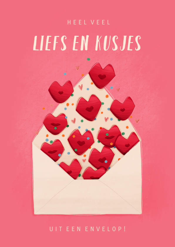 Liefde kaart liefs en kusjes uit een envelop - Liefde kaarten Liefde kaarten - Liefde kaart liefs en kusjes uit een envelop