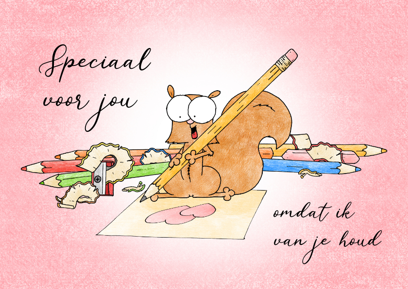 Liefde kaart met een eekhoorn die een hartjestekening maakt - Liefde kaarten Liefde kaarten - Liefde kaart met een eekhoorn die een hartjestekening maakt