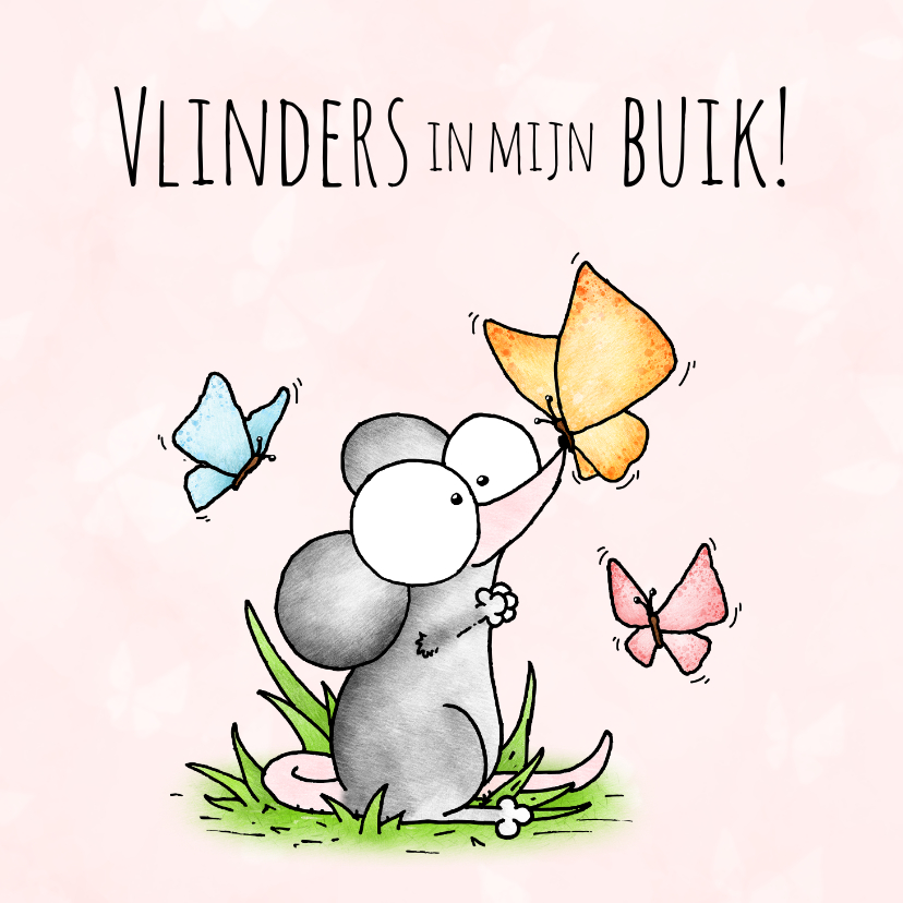 Liefde kaarten - Liefde kaart muisje vlinders in mijn buik