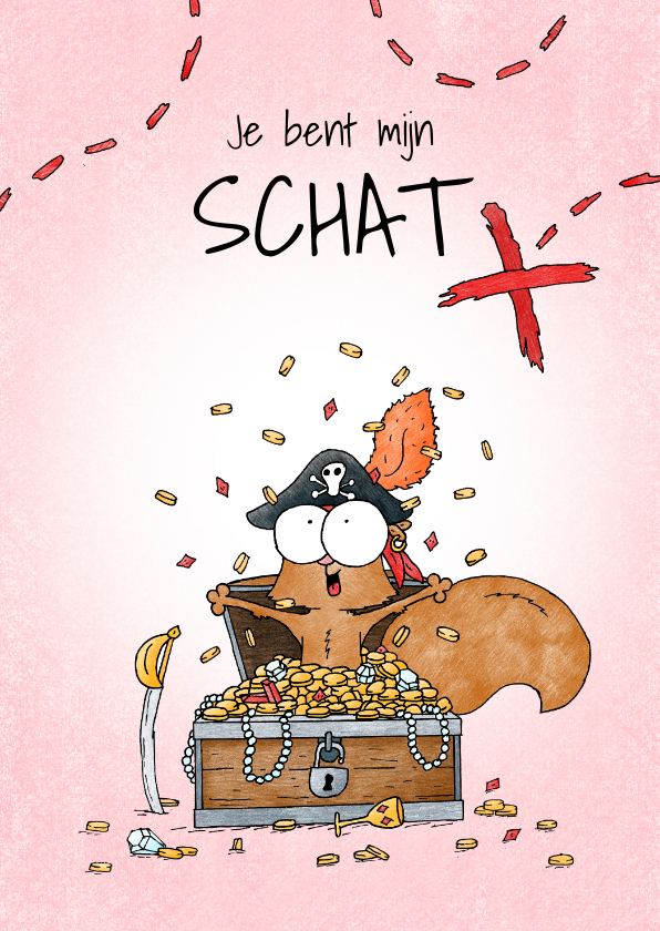 Liefdekaart je bent mijn schat met een eekhoornpiraat - Liefde kaarten Liefde kaarten - Liefdekaart je bent mijn schat met een eekhoornpiraat