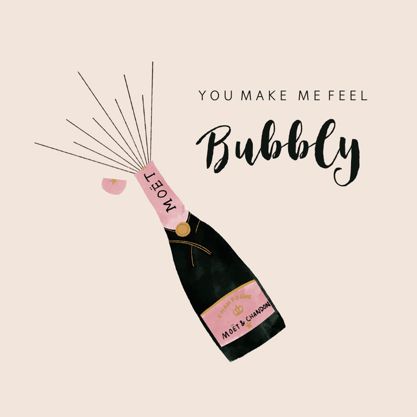 Liefdekaart met champagne illustratie en leuke quote - Liefde kaarten Liefde kaarten - Liefdekaart met champagne illustratie en leuke quote