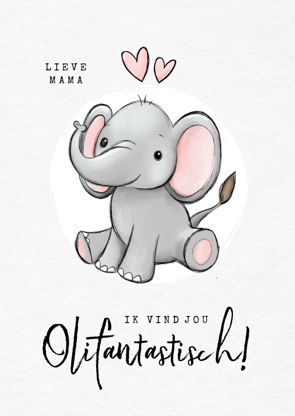 Liefdekaart olifant fantastisch humor kind hartjes - Liefde kaarten Liefde kaarten - Liefdekaart olifant fantastisch humor kind hartjes