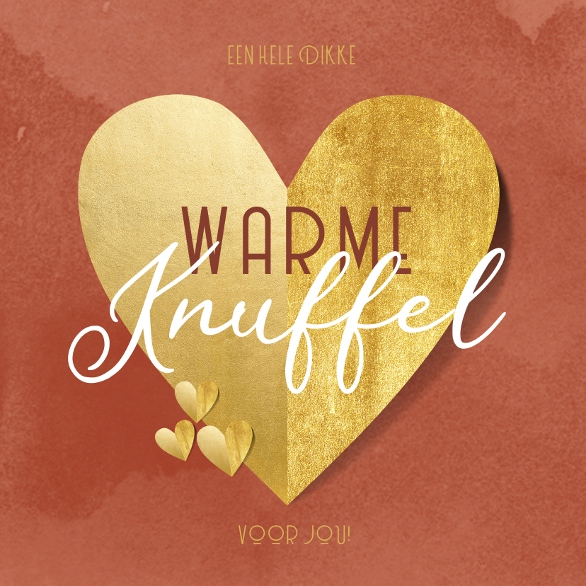 Liefdekaart warme knuffel gouden hart rode waterverf - Liefde kaarten Liefde kaarten - Liefdekaart warme knuffel gouden hart rode waterverf
