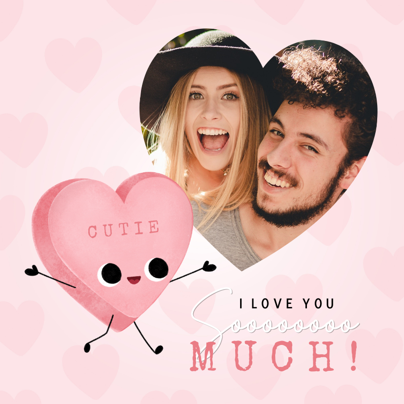 Lieve Liefdekaart met snoephartje foto & I love you so much - Liefde kaarten Liefde kaarten - Lieve Liefdekaart met snoephartje foto & I love you so much