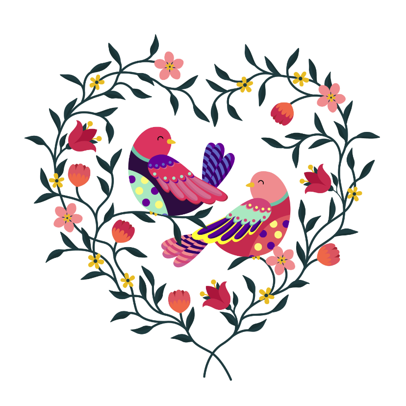 Mooie liefde kaart met vogels in een hart - Liefde kaarten Liefde kaarten - Mooie liefde kaart met vogels in een hart