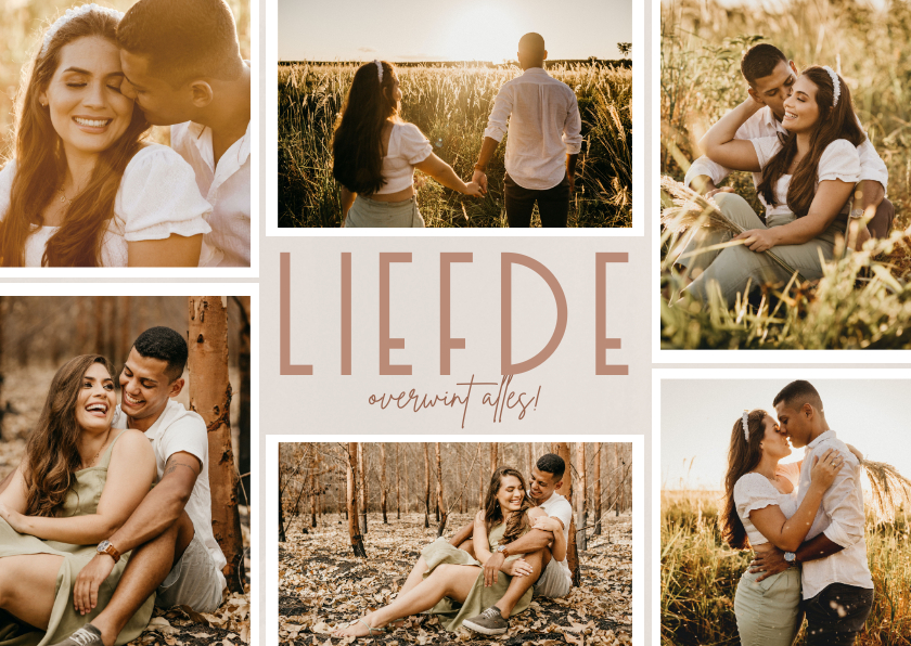 Stijlvolle liefde kaart fotocollage in beige - Liefde kaarten Liefde kaarten - Stijlvolle liefde kaart fotocollage in beige