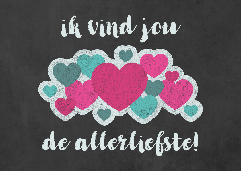 Valentijnskaart met wolk van hartjes op krijtbord - Liefde kaarten Liefde kaarten - Valentijnskaart met wolk van hartjes op krijtbord