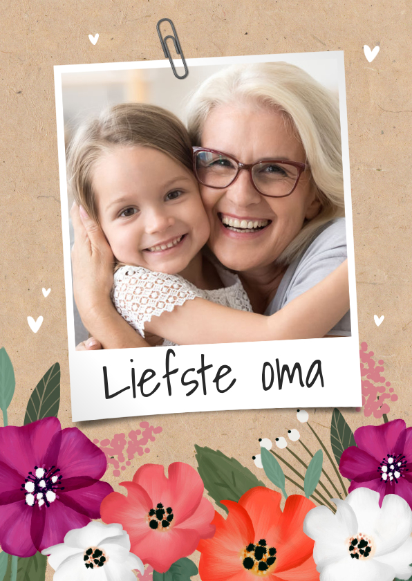 Zomaar kaart foto bloemen hartjes kraft - Liefde kaarten Liefde kaarten - Zomaar kaart foto bloemen hartjes kraft