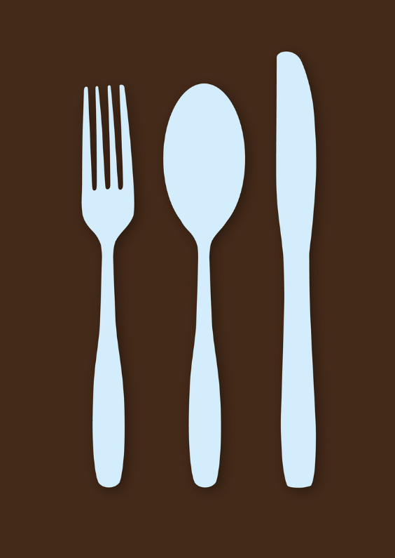 Blauw bestek op bruine achtergrond - Menukaarten Menukaarten - Blauw bestek op bruine achtergrond