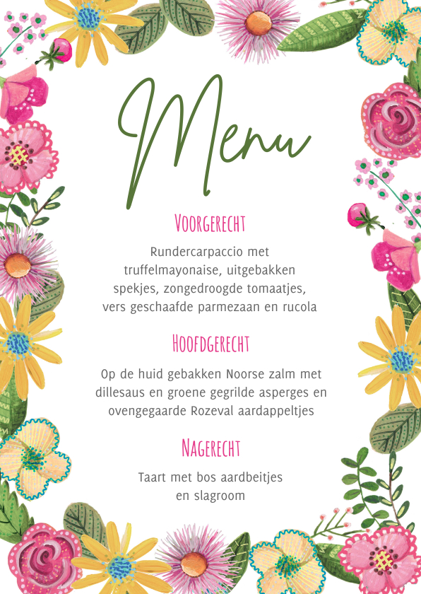 Menukaarten - Botanisch menukaart bloemen