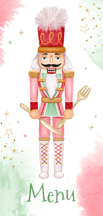 Grappige menukaart kerstdiner notenkraker waterverf funky - Menukaarten Menukaarten - Grappige menukaart kerstdiner notenkraker waterverf funky