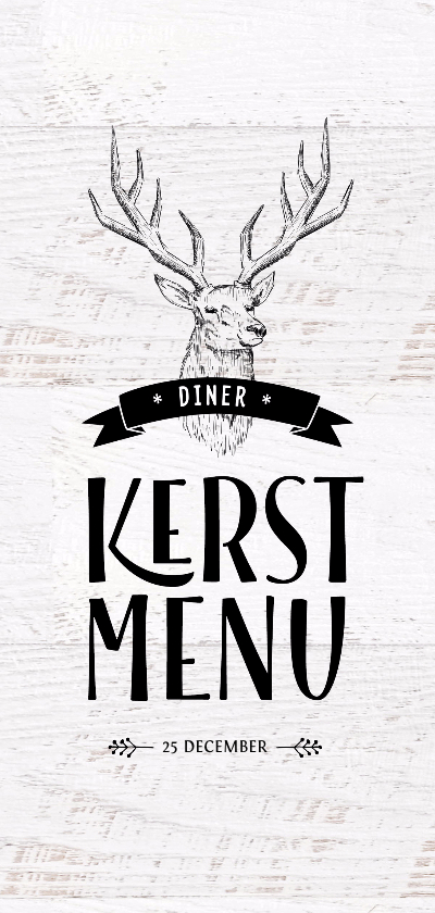 Kerst menukaart zwart wit hert - Menukaarten Menukaarten - Kerst menukaart zwart wit hert