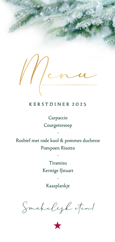 Kerstdiner menukaart dennentakjes - Menukaarten Menukaarten - Kerstdiner menukaart dennentakjes