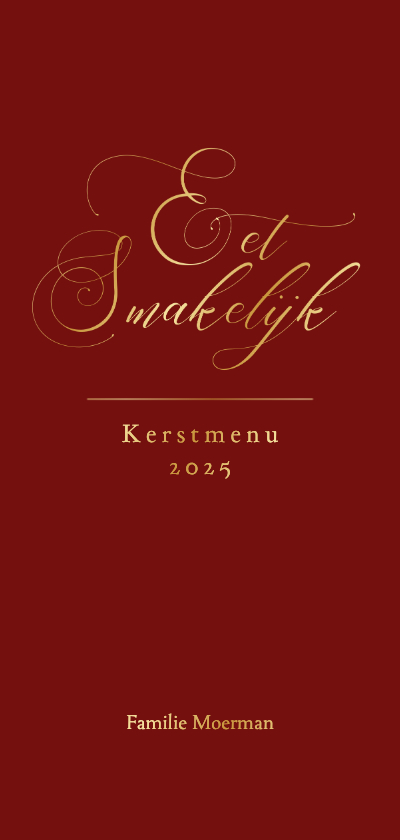 Menukaarten - Kerstdiner menukaart klassiek rood met goudfolie