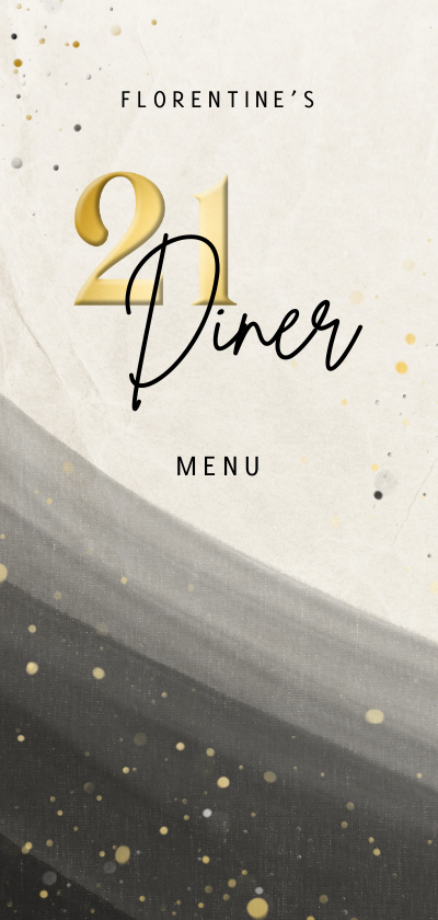 Menukaarten - Menukaart 21 diner met zwarte waterverf en gouden details
