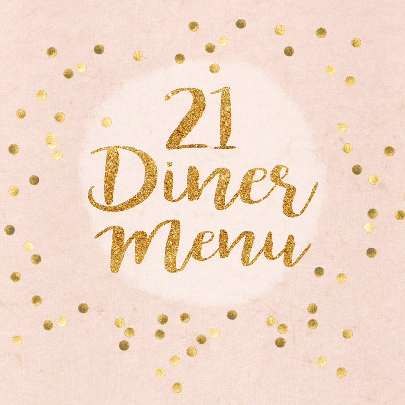menukaart 21 diner roze met gouden letters - Menukaarten Menukaarten - menukaart 21 diner roze met gouden letters