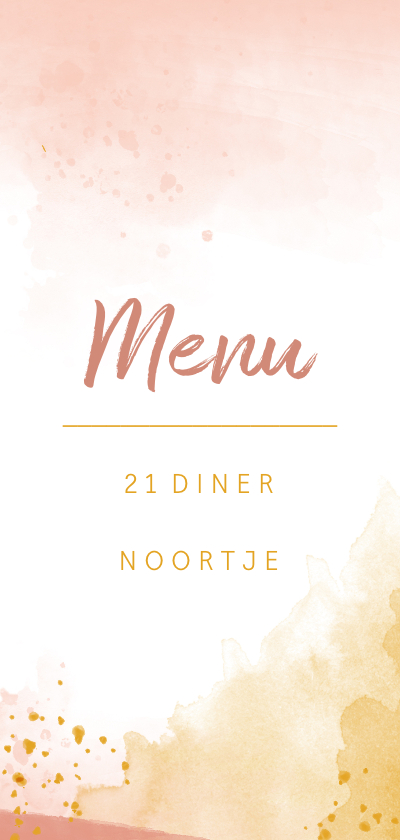 Menukaarten - Menukaart 21 diner waterverf oker goud en roze