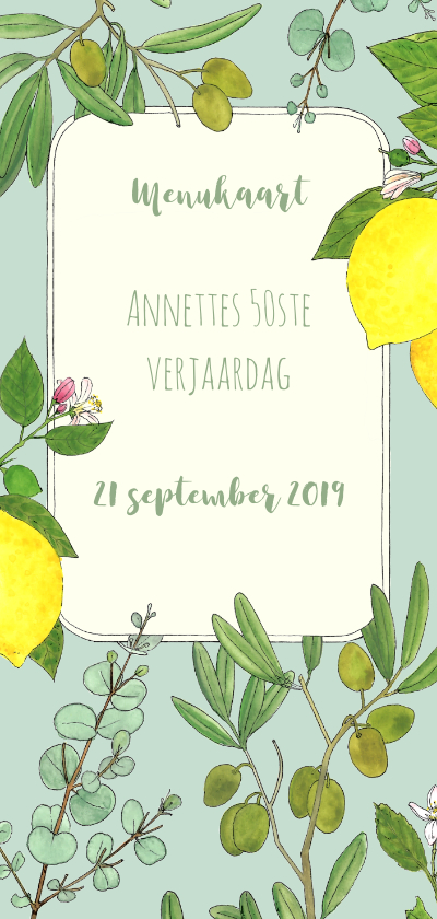 Menukaart citroenen en olijven - Menukaarten Menukaarten - Menukaart citroenen en olijven