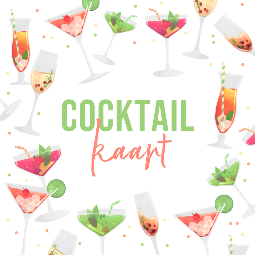Menukaarten - Menukaart cocktail kaart zomer kleurrijk confetti