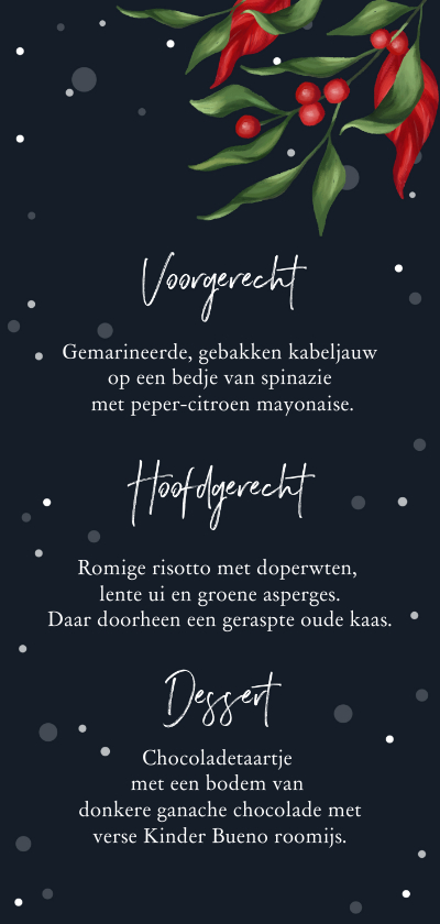 Menukaart kerstdiner in wintersferen - Menukaarten Menukaarten - Menukaart kerstdiner in wintersferen
