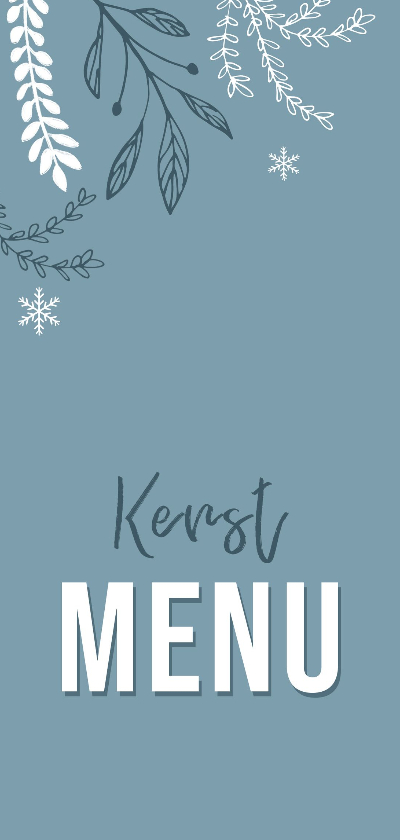 Menukaart kerstdiner pastel blauw met winterse elementen - Menukaarten Menukaarten - Menukaart kerstdiner pastel blauw met winterse elementen