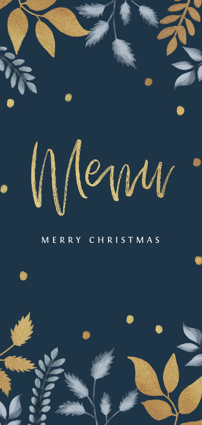 Menukaart kerstdiner stijlvol met blaadjes en goud - Menukaarten Menukaarten - Menukaart kerstdiner stijlvol met blaadjes en goud