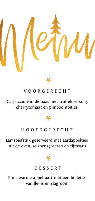 Menukaart kerstdiner stijlvol met goud en sterren - Menukaarten Menukaarten - Menukaart kerstdiner stijlvol met goud en sterren