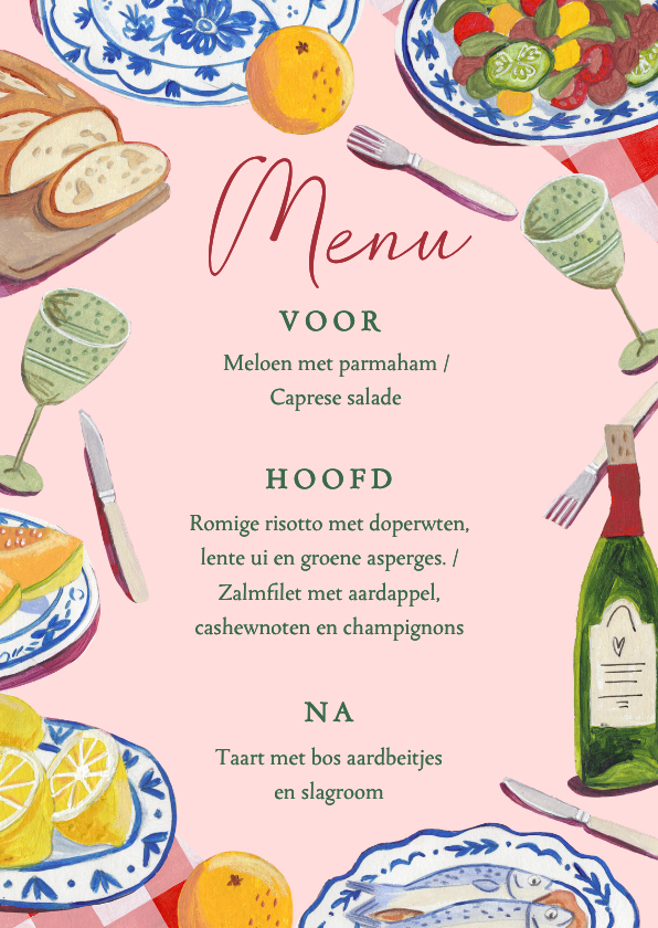 Menukaarten - Menukaart mediterraan diner met kleurrijke borden