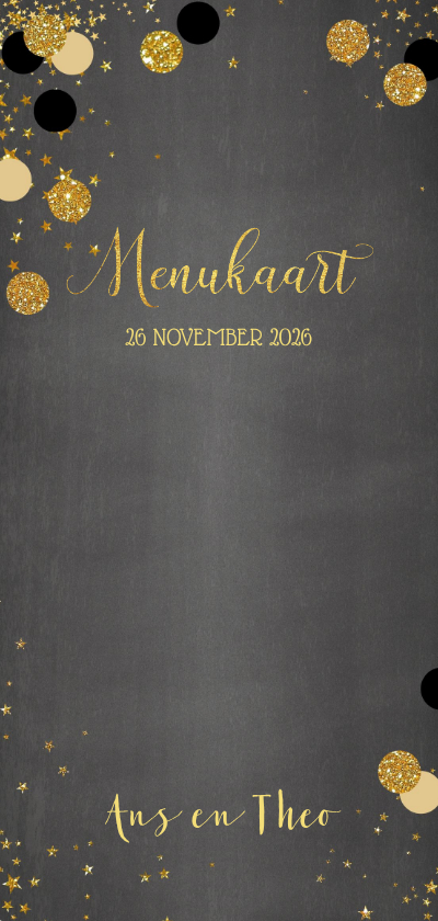 Menukaart stijlvolle grijze kaart met confetti en sterren - Menukaarten Menukaarten - Menukaart stijlvolle grijze kaart met confetti en sterren