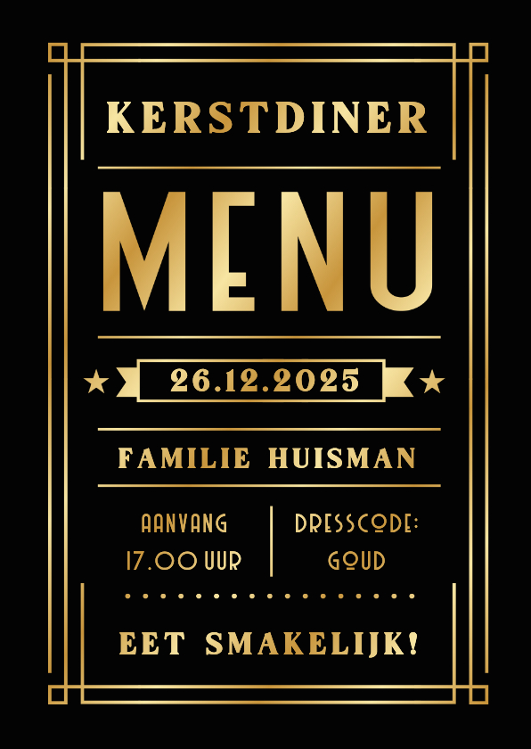 Menukaart voor het kerstdiner in filmposter Art-deco stijl - Menukaarten Menukaarten - Menukaart voor het kerstdiner in filmposter Art-deco stijl