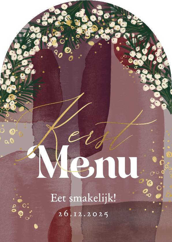 Menukaart watercolor kerst bubbels goud - Menukaarten Menukaarten - Menukaart watercolor kerst bubbels goud