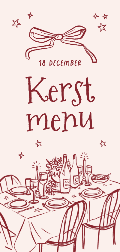 Originele menukaart kerstdiner vintage doodle strik tafel - Menukaarten Menukaarten - Originele menukaart kerstdiner vintage doodle strik tafel