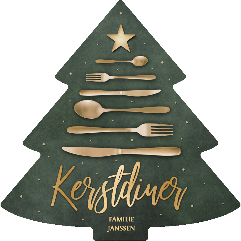 Menukaarten - Originele menukaart met bestek kerstboom kerstdiner 