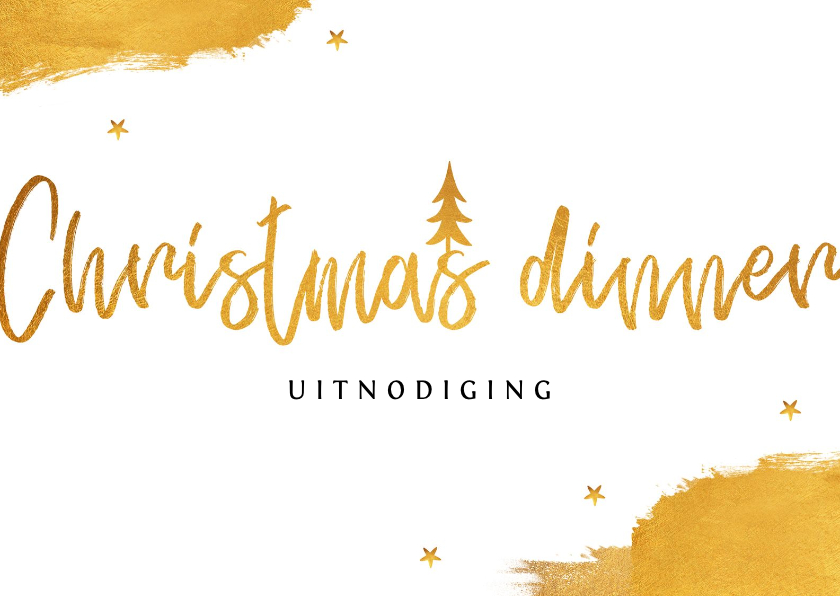 Uitnodiging kerstdiner stijlvol goud met sterren - Menukaarten Menukaarten - Uitnodiging kerstdiner stijlvol goud met sterren