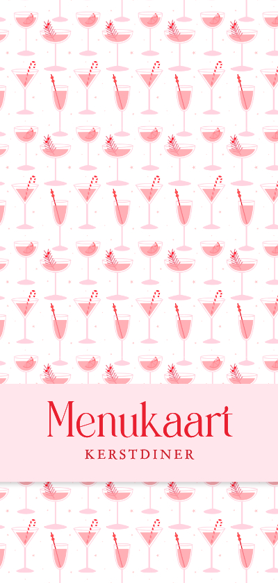 Vrolijke menukaart met roze kerst cocktails - Menukaarten Menukaarten - Vrolijke menukaart met roze kerst cocktails