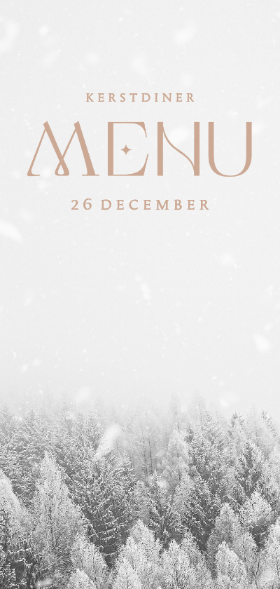 Winterse menukaart voor kerst foto besneeuwd bos - Menukaarten Menukaarten - Winterse menukaart voor kerst foto besneeuwd bos
